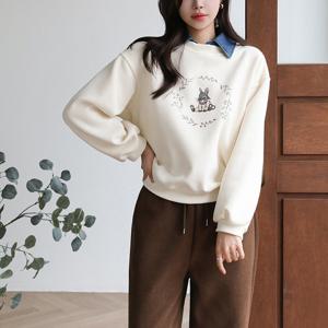 [피핀] 112763 앨리스 토끼 데님카라 레이어드 맨투맨