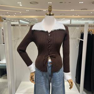 [밸리걸] 배색 퍼카라 레이스업 니트 616290