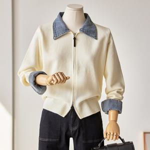 [커스텀에이블] 데님카라 니트 집업 가디건_T2601CD002A