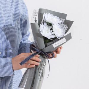 국화 성묘 꽃다발 조화 3송이 34cm 납골당 산소 추모 장식 수목장