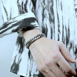 에르모사제이 맨즈 MW020 써지컬 스틸 체인 가죽 남성 남자 팔찌