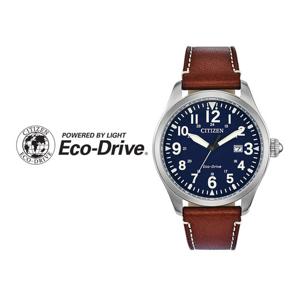 시티즌 챈들러 블루 에코드라이브 남성 가죽 시계 BM6838-17L