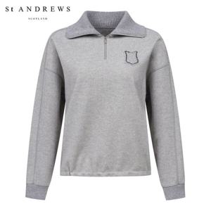 [세인트앤드류스] 여성 별 심볼 립 와이드 카라 반집업 긴팔티셔츠