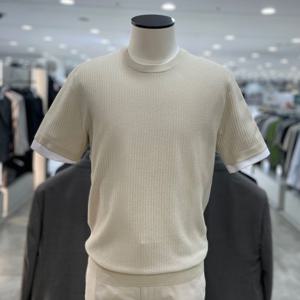 [지오지아]워셔블 세로조직 반팔 니트티_ABF2ER1101_LBE_DG