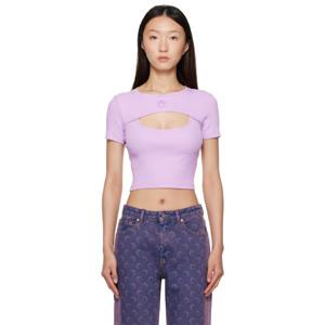 25 FW 마린세르 여성 퍼플 문 로고 골지 저지 컷아웃 티셔츠 251020F110013