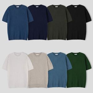 남자 여름 더블린 골지 라운드 반팔 니트 SG-KNH-Q007-회베이지