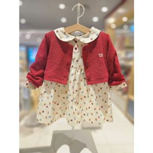 블루독베이비[hu]25.FW신상 BE)어텀플라워세트형원피스 45A13-400-01 가디건세트 골덴원피스 드레스 선물