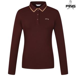 [양말증정]여성 카라 배색 포인트 긴팔 티셔츠 121E3TO052_BR