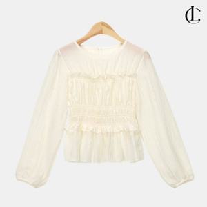 엘케이트 여성 시스루 여리여리 블라우스 허리밴딩 스모크 셔링 하객룩 LCC008