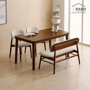 라로퍼니처 보나 1400 고무나무 원목 4인 식탁 세트 월넛 (식탁+의자2+벤치1)