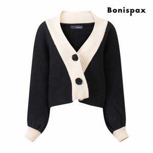 [보니스팍스] 배색 V넥 크롭 니트 가디건 (XPBKG008M0)
