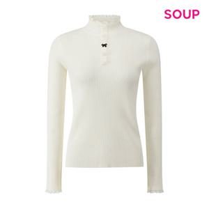 SOUP  미니 리본 포인트 프릴 하이넥 니트 (S5CLK18)