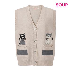 SOUP  포켓 고양이 V넥 니트 베스트 (S61VE09)