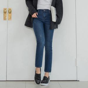 [진마니아]연청워싱 허리밴드 본딩기모 스크레치 일자 데님