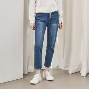 [진마니아]허리 스트링 밴딩 소프트 블루 배기진 여성 청바지 바