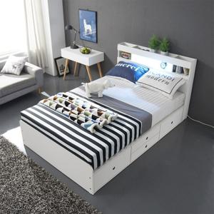 [케이컴퍼니] 이음LED수납헤드 더블 서랍침대세트1(본넬매트리스