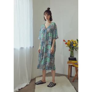 폴리 요루 에스닉 나염 홈웨어 원피스 WGN841W