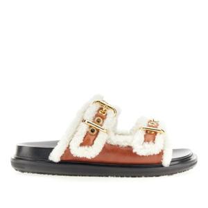 마르니 퍼 디테일링 버클 플랫 샌들 FBMS014501 P5045ZO268