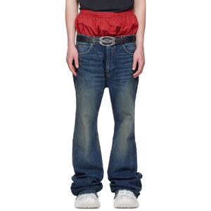 25 FW 발렌시아가 남성 블루   레드 레이어드 데님 진 251342M186004