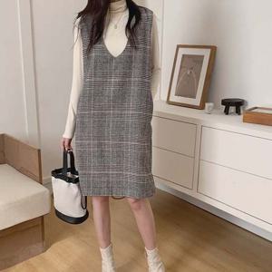 체크 민소매 H라인 원피스 LL-D135