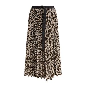 사카이 레오파드 플리츠 스커트 2507904051 BEIGE