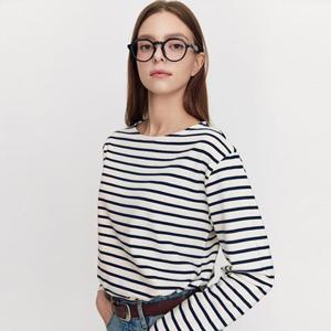 지오다노 325904 여자 보트넥 스트라이프 단가라 긴팔 티셔츠 05325904