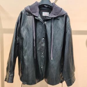 라티움 HC34 니트후드 탈부착 오버핏 레더 페이크 가죽 점퍼 T2553Jk01