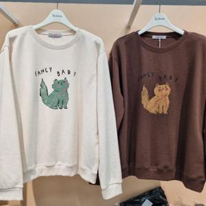 라티움 HC34 신축성좋은 편한한 팬시고양이 맨투맨 티셔츠 T2541Ts01