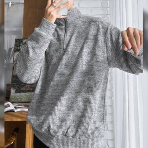 남자 골지 루즈핏 기모 반집업 티셔츠 5C-TSK-Q106-멜란지