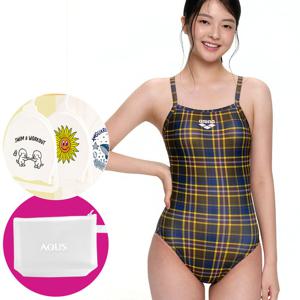 아레나 여성 수영복 컨트리 체크 원피스 싱글 수퍼플라이백 A5FL1LO05 YEL 가방 수모행거 증정