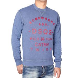 디스퀘어드 맨 썸웨어프린팅 빈티지워싱 맨투맨 블루 74GU0026