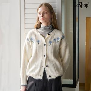 [르샵]라운드넥 플라워 자수 배색 니트 가디건 (DP4CK031A)