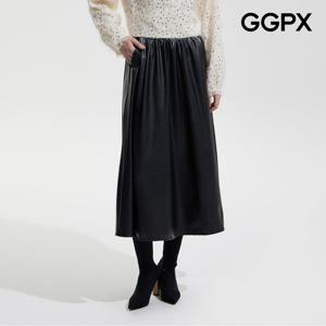 [GGPX] 무지 비건 레더 밴딩 롱 스커트 (GP9SK015F)