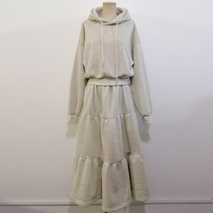 샵앤) 여성 겨울 기모 트레이닝 후드티 캉캉 롱치마 셋업 SS-WSET-5033-오트밀