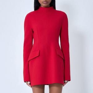 26 SS 스포트막스 플랩 포켓 하이 넥라인 미니 드레스 레드 2612221011600 007