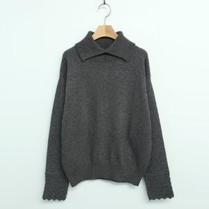 샵앤) 여성 카라넥 레이스 소매 심플 니트 티셔츠 DGB-WKN-5095-진그레이