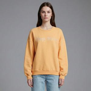 샵앤) 국산 라운드 양기모 해피자수 맨투맨 티셔츠 MYC-WSH-21012-옐로우