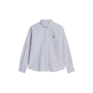 AMI아미 스몰 하트 로고 스트라이프 버튼 다운 셔츠 노틱 블루 내츄럴 화이트 HSH113-CO0021-492