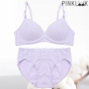 [핑크룩] 베이직 심플 노와이어코튼 브라팬티2종세트/퍼플
