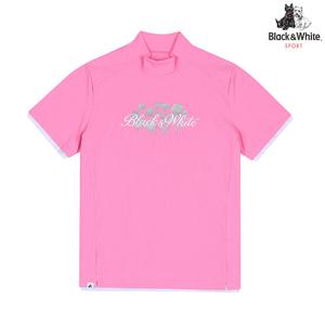 [블랙앤화이트] 여성 반팔 터틀넥 가슴 프린트 티셔츠 9675LZSN_PINK