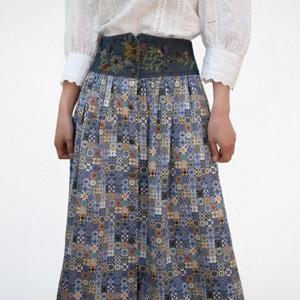 [비꼴리끄(여성)]코튼 프린트 데님 배색 스커트 B252WK2080