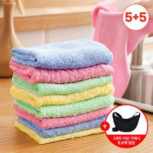 모니즈 [5 + 5] 기름쏙 이지헹굼 자연유래 대나무행주 색상혼합 S사이즈 (총10P) (두세트 이상 구매시 호보백 증정)