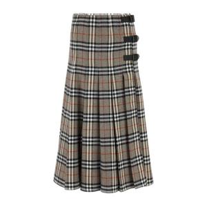 버버리 체크 패턴 자수 울 스커트 8110428 C3142