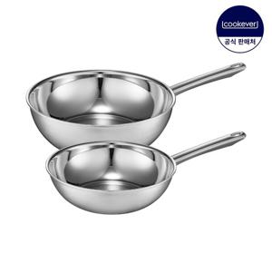쿡에버 프라임 인덕션 통3중 스텐 프라이팬 2종 세트 (웍24+28)