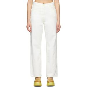 25 FW 엠에스지엠 여성 화이트 플루오 스티치 데님 진 221443F069001