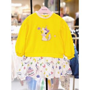 [프렌치캣 9D] 옐로우 배색 나염 원피스 (Q51DBO150S)