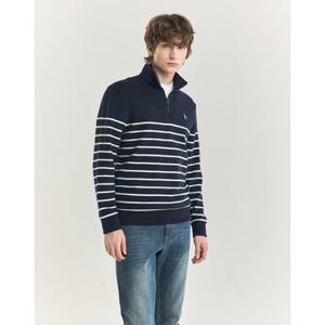 [TAG가 209000원]헤지스 남성 24FW 스테디셀러 네이비 스트라이프 면 긴팔반집업티셔츠 WHTS4D534N2