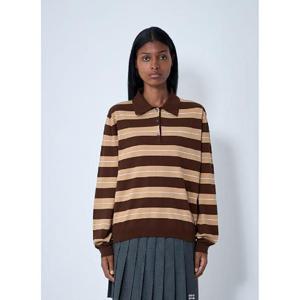 25 FW 미우미우 여성 면 스트라이프 폴로 셔츠  miu0261002brn