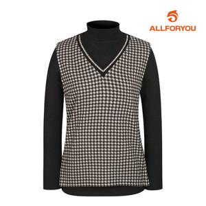 [올포유] 여성 체크 베스트 레이어드형 하프넥 티셔츠 ALTHLA121-199