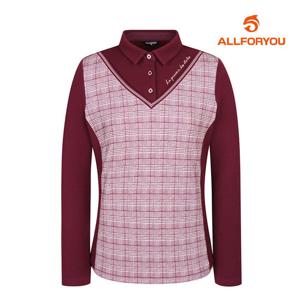 [올포유][올포유] 여성 v절개 체크 배색 카라 티셔츠 AWTYL9391-